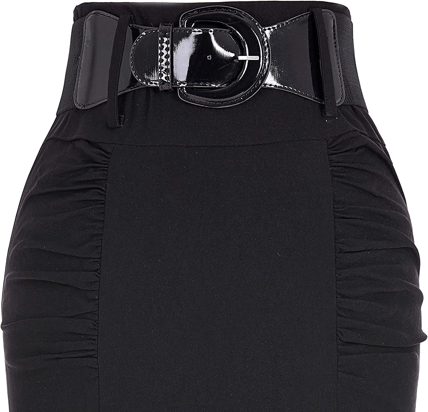 Women's Stretchy Pencil Skirt Side Pleated Business Skirts with Belt KK271(28 Color) - Image 4